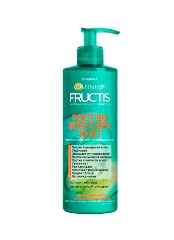 Saçlar üçün krem-qulluq Garnier Fructis Tam gücdə uzanma 10-1-də Kompleksli, yuyulmayan 400 ml