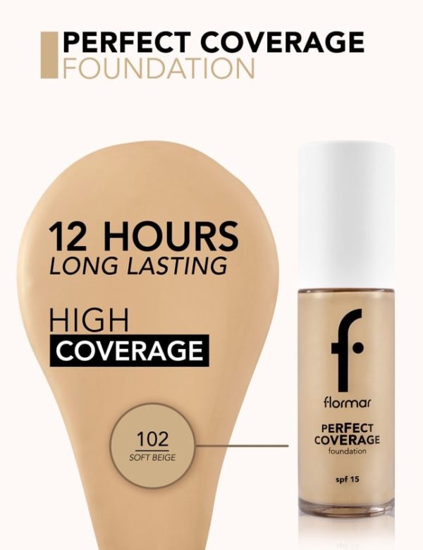 Tonlaşdırıcı krem Flormar Perfect Coverage SPF15, 102 Soft Beige 30 ml
