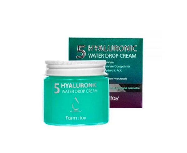 Üz üçün krem FarmStay Hyaluronic 5 Water Drop Cream nəmləndirici 5 hialuron turşusu növü ilə 80 ml