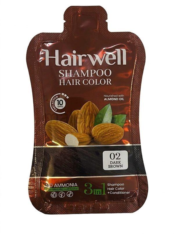 Saç Boyası Şampunu Hairwell SHAMPOO HAIR COLOR, 02 Dark Brown, 3 in 1