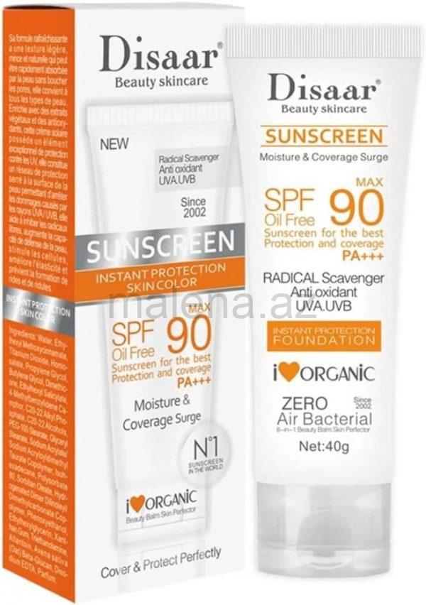 Disaar iOrganic Beauty Skincare Sunscreen Oil Free SPF 90 PA+++, Nəmləndirici və Qoruyucu Günəşdən Qoruyucu Krem, 40g