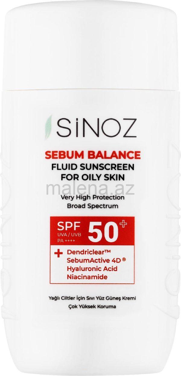 SINOZ SEBUM BALANCE FLUID SUNSCREEN FOR OILY SKIN, SPF 50+, Yağlı dərilər üçün üz günəş kremi, Çox yüksək qoruma