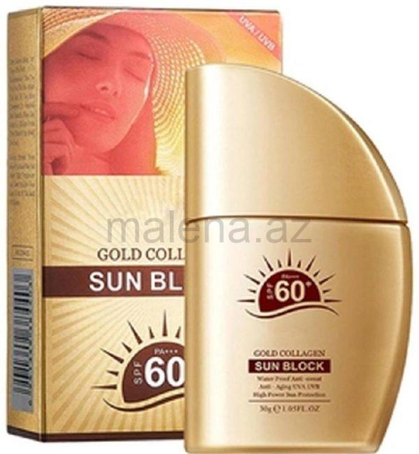 GOLD COLLAGEN SUN BLOCK Günəşdən qoruyucu krem, SPF 60 PA+++, Suya davamlı, Yaşlanma əleyhinə, 30g