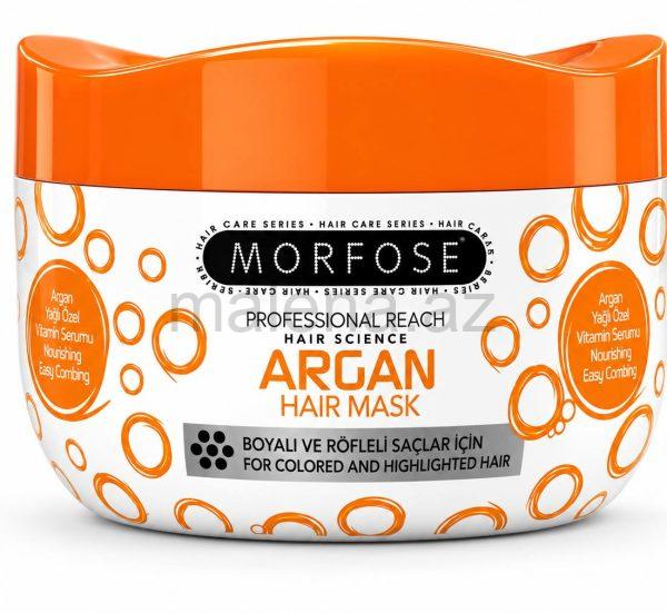 MORFOSE PROFESSIONAL REACH ARGAN HAIR MASK, Arqan Yağı Özel Vitamin Serumu ilə, Qidalandırıcı və Asan Darama Effekti, Boyalı və Röfleli Saçlar Üçün, 500ml