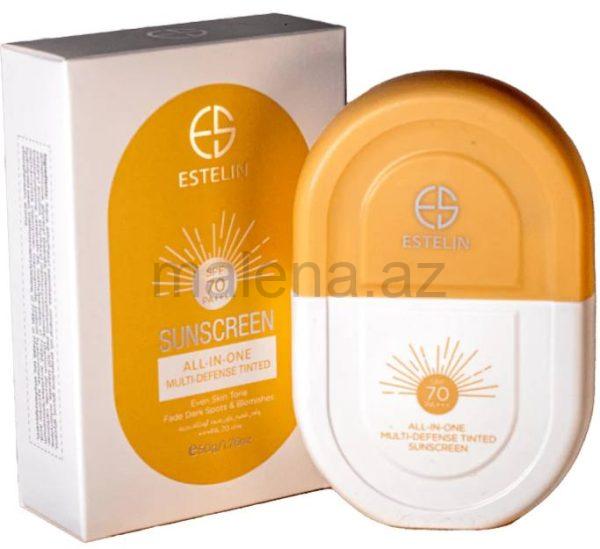 ESTELIN SUNSCREEN ALL-IN-ONE MULTI-DEFENSE TINTED Günəşdən qoruyucu, SPF 70 PA+++, Dəri tonunu bərabərləşdirir, Tünd ləkələri və qüsurları azaldır, 50g