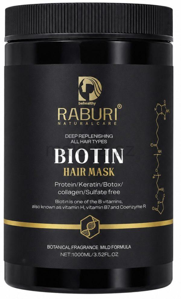 Saç maskası RABURI NATURAL CARE BIOTIN HAIR MASK, Dərindən bərpaedici, Bütün saç tipləri üçün, Protein, Keratin, Botoks, Kollagen və Sulfatsız, 1000ml.