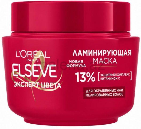 Saç maskası L'Oréal Paris ELSEVE Rəng Eksperti Laminasiya Edici Maska, Rəngli və ya vuranmış saçlar üçün, 300 ml.